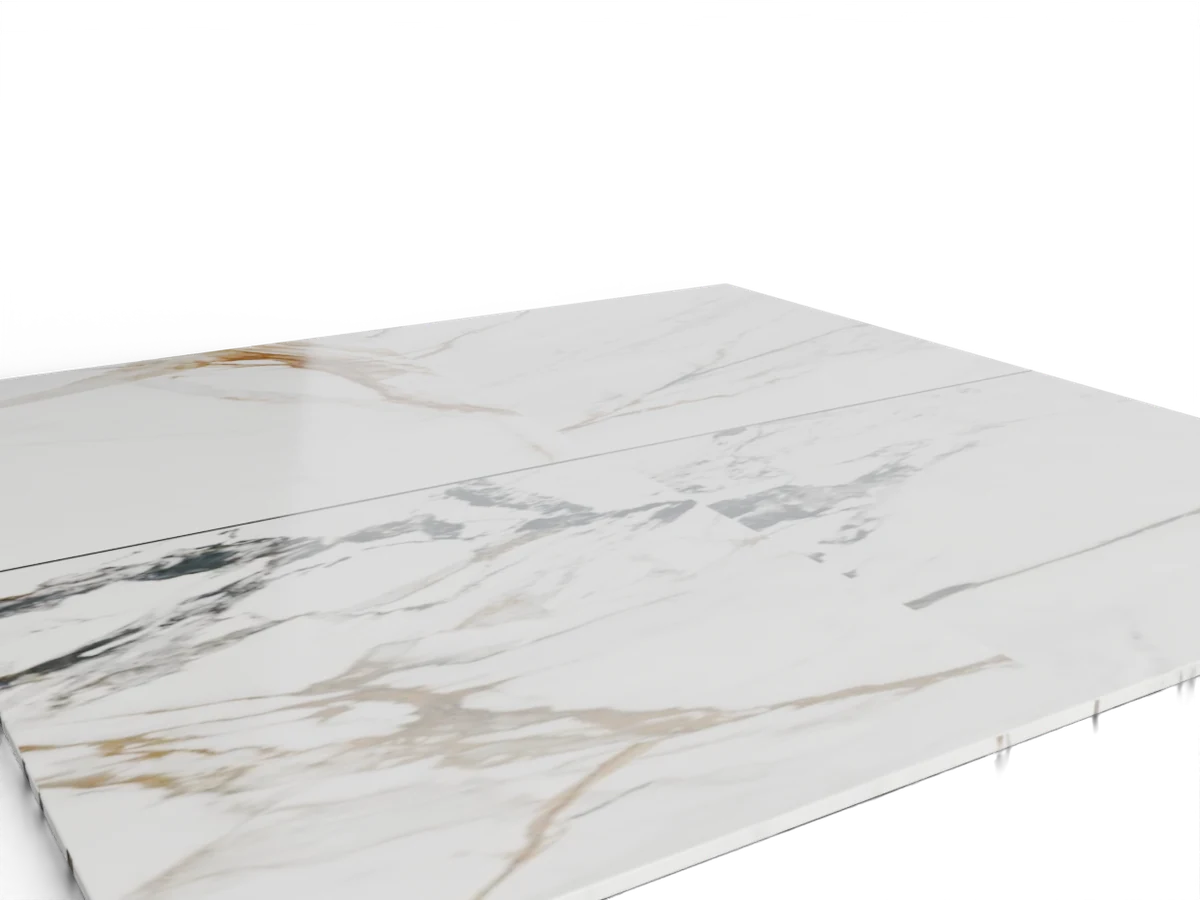 Plan d'îlot carré en quartz Calacatta Zeus, épaisseur 1,5 cm