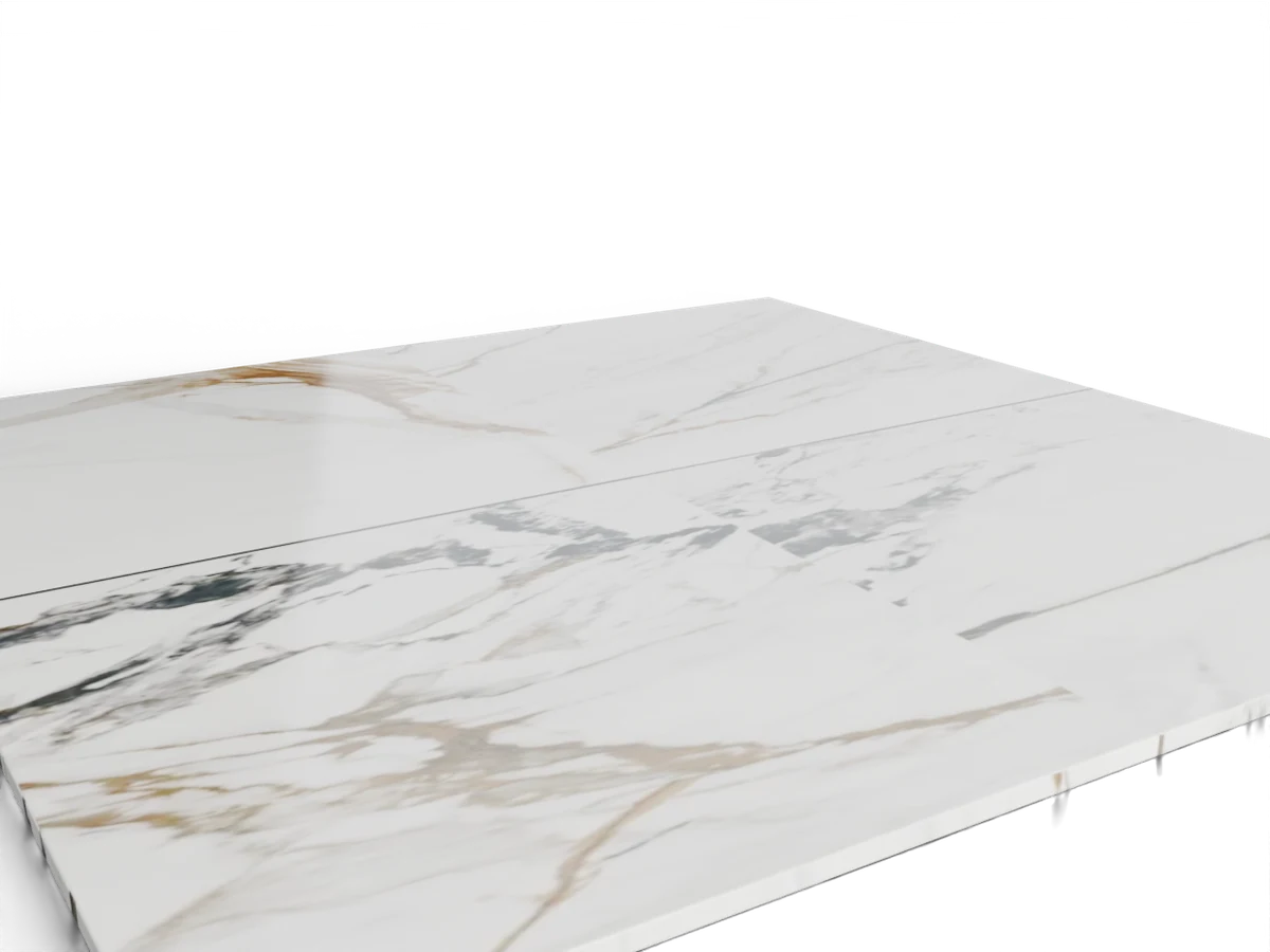 Plan d'îlot carré en quartz Calacatta Zeus, épaisseur 2 cm