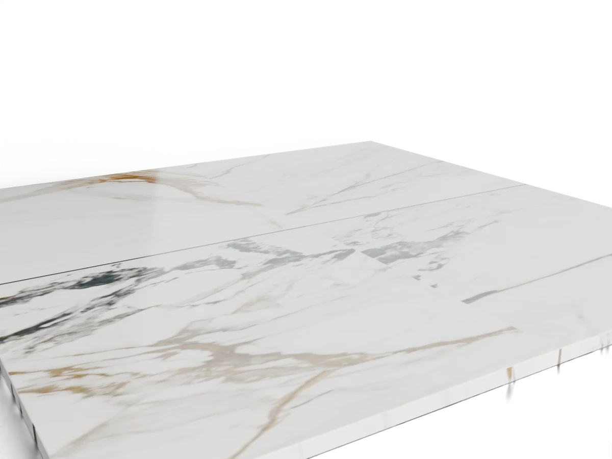 Plan d'îlot carré en quartz Calacatta Zeus, épaisseur 3 cm